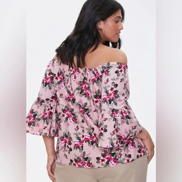 NO COMMENT x FOREVER 21 Plus Size Floral Off the‎ Shoulder Top - Picture 5 of 10